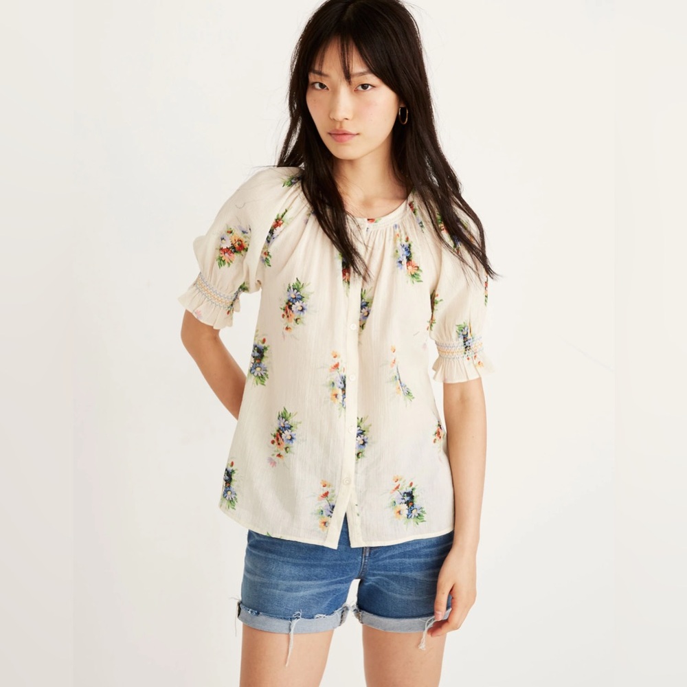 EUC Madewell Smocked Button-Down Top /2X, Nosegay Floral Antique Lace/ - Picture 6 of 6